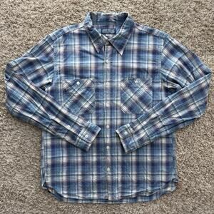 Iron Heart Japan Button Up Blue Plaid Shirt Western Work Wear Men’s Size XXL